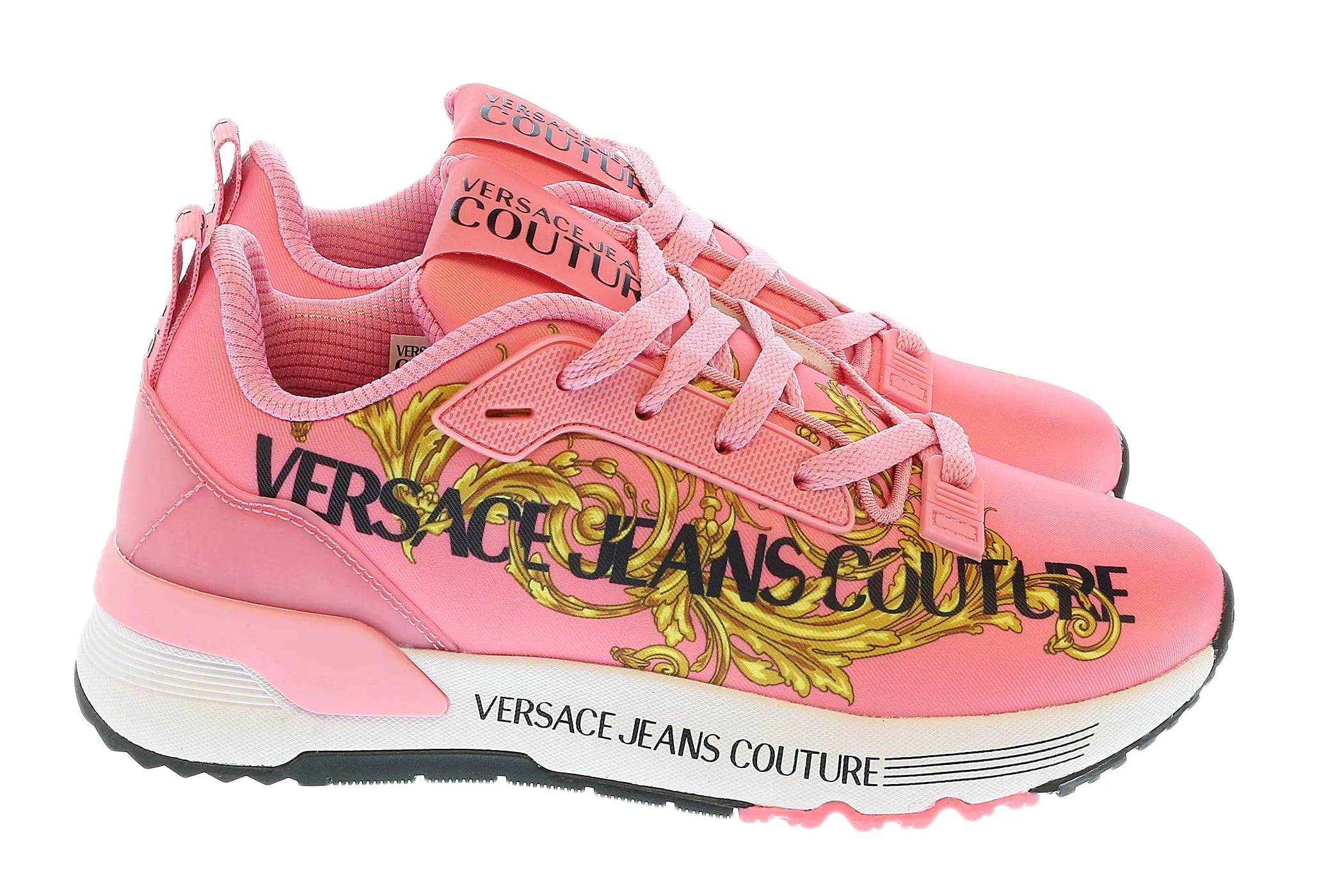 Versace Jeans Couture Coral Baroque Detail Lace Up Fashion Sneakers-