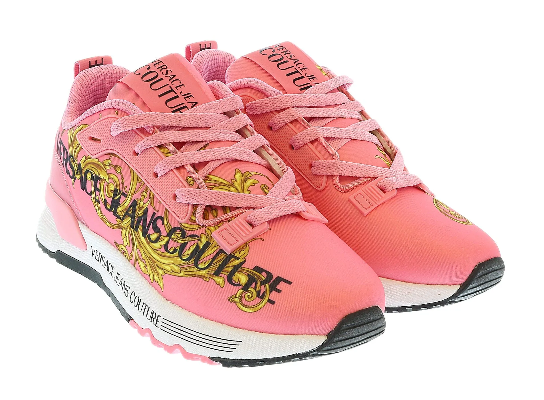 Versace Jeans Couture Coral Baroque Detail Lace Up Fashion Sneakers-