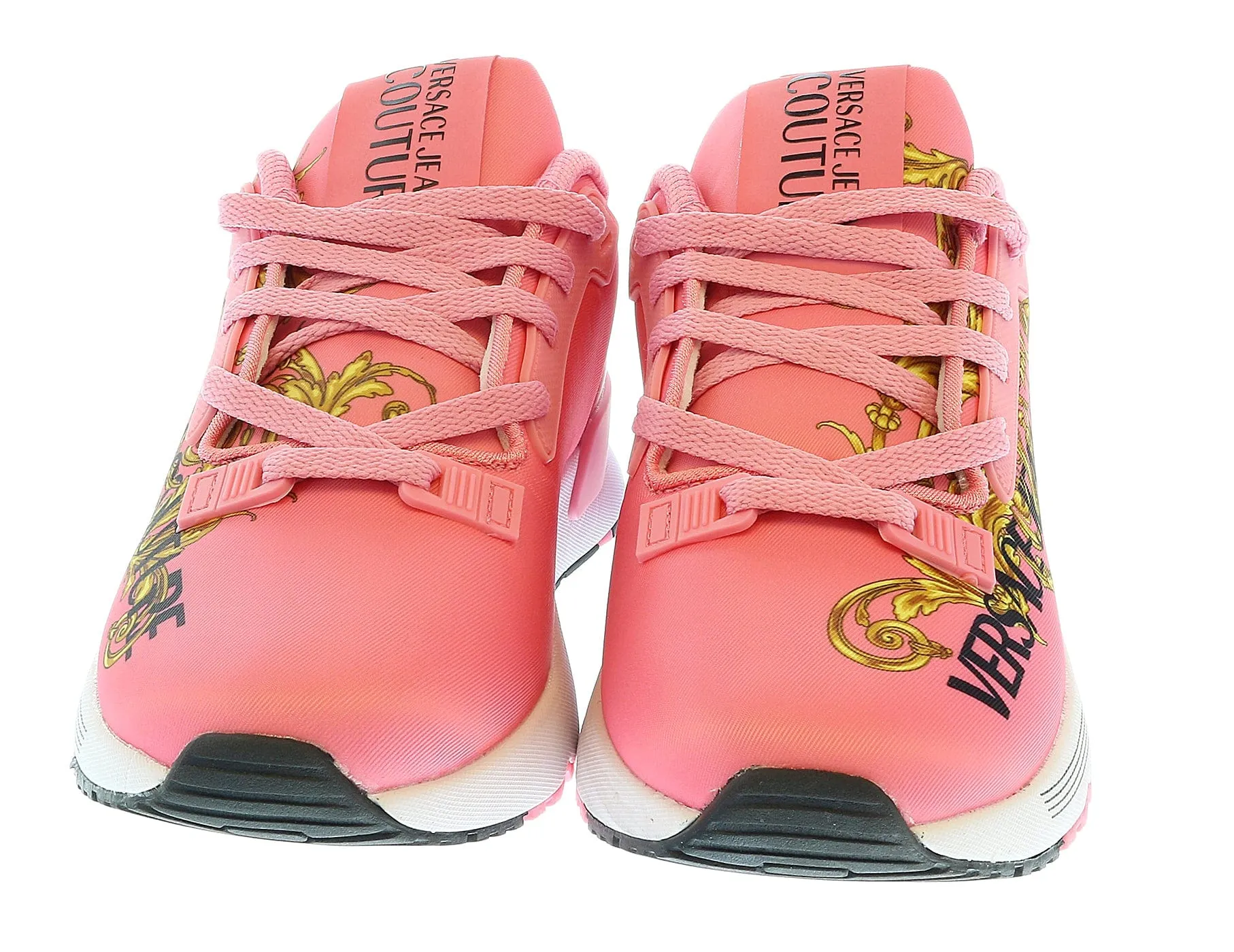 Versace Jeans Couture Coral Baroque Detail Lace Up Fashion Sneakers-