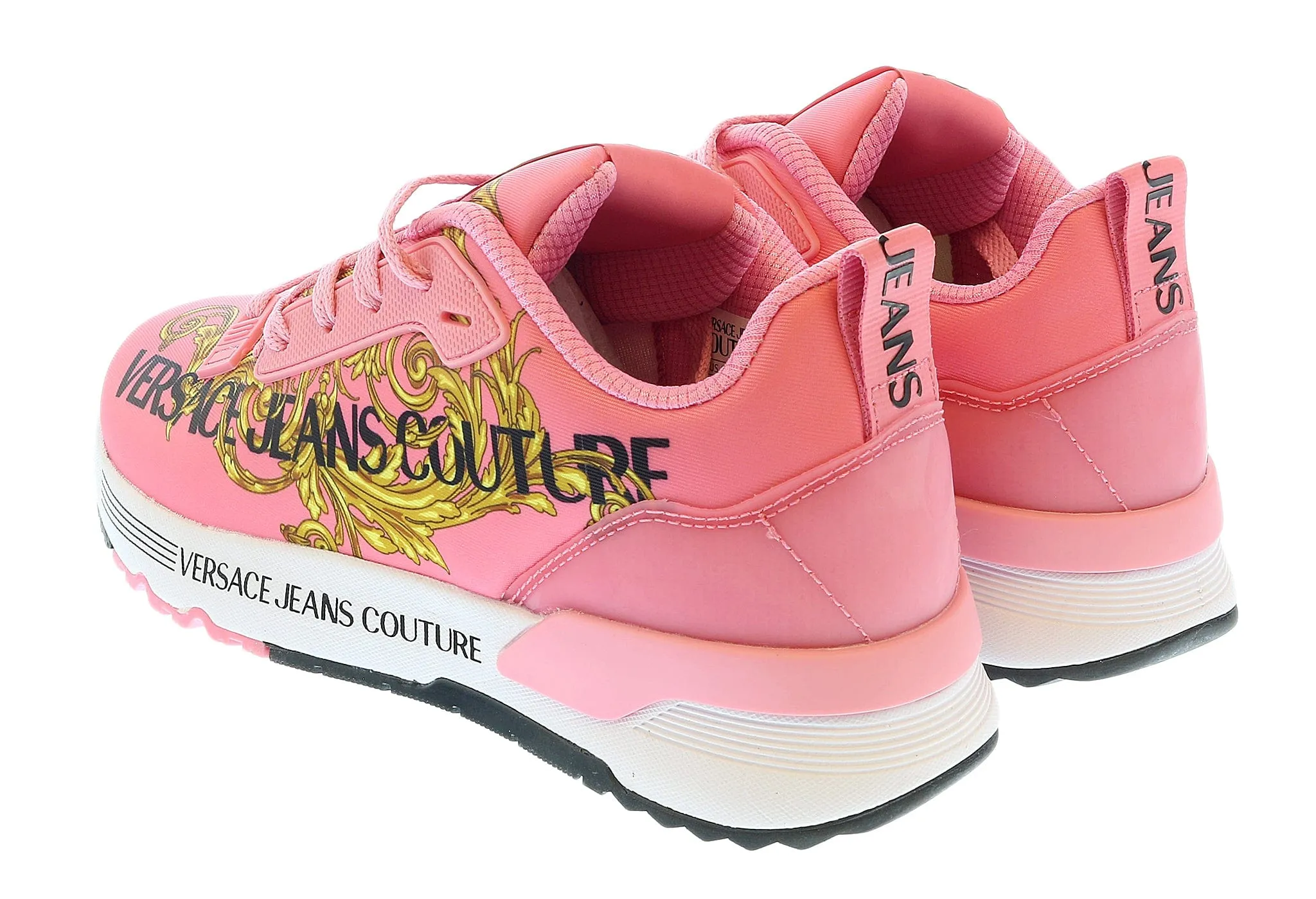 Versace Jeans Couture Coral Baroque Detail Lace Up Fashion Sneakers-