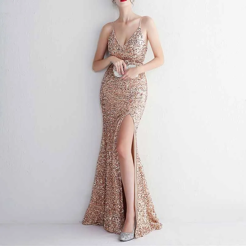 Women Sphagetti Strap Sequin Party Dres Formal Event Dress