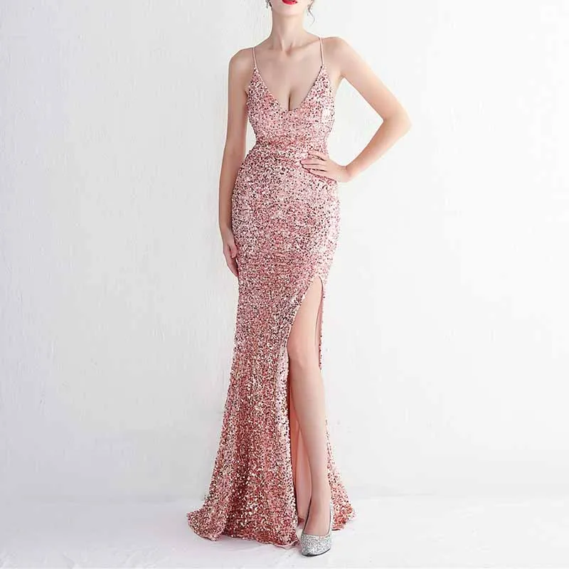 Women Sphagetti Strap Sequin Party Dres Formal Event Dress